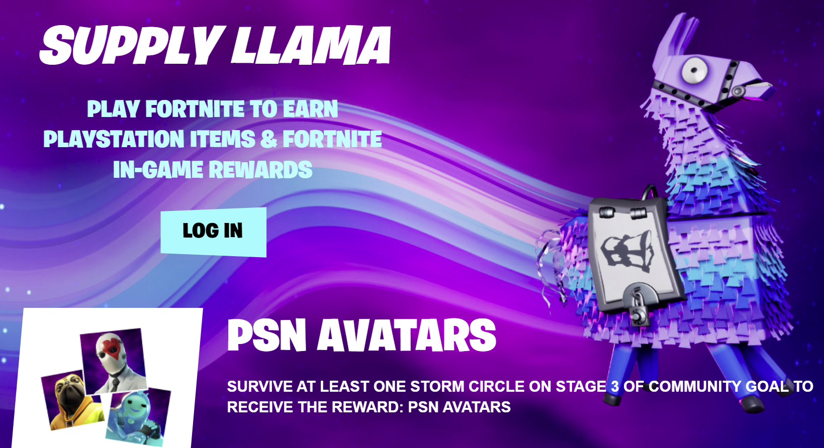 Playstation Supply Llama Challenge Earn Free Fortnite Cosmetics And Ps Rewards Fortnite Tracker 8277